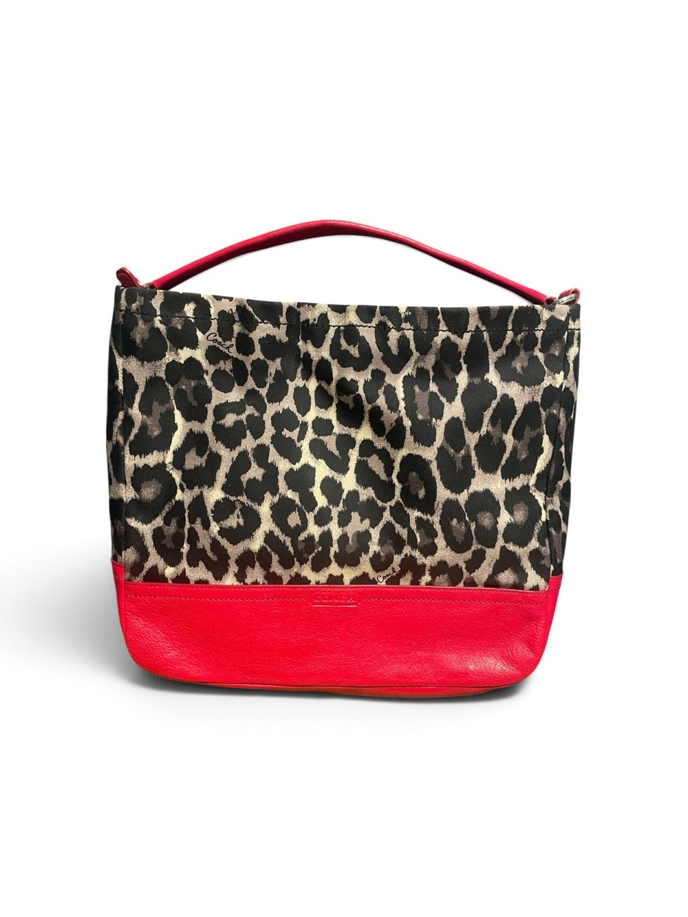 Coach Parker Ocelot Leopard Print Hobo Bag F23266 Red Leather Trim
